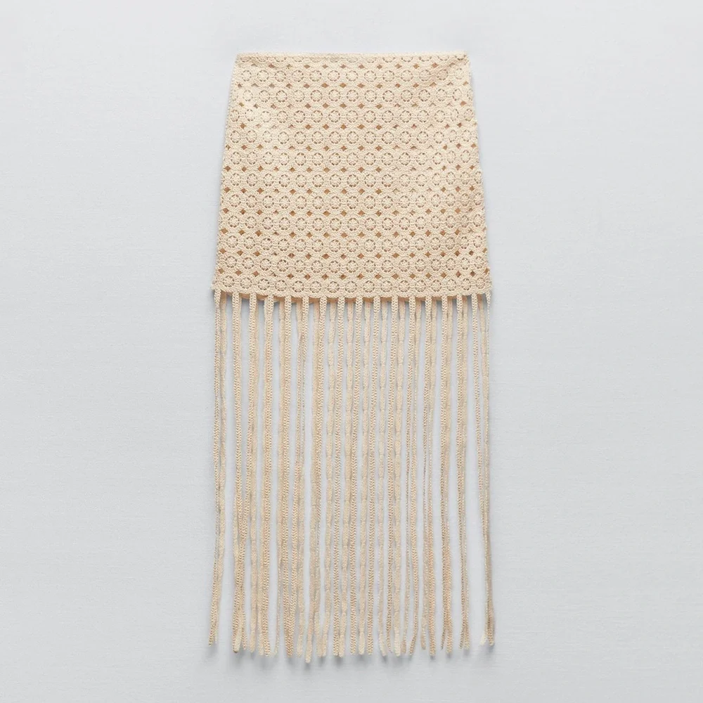 ZARA BLOGGERS FAV FRINGED CROTCHET SKIRT - Picture 11 of 13